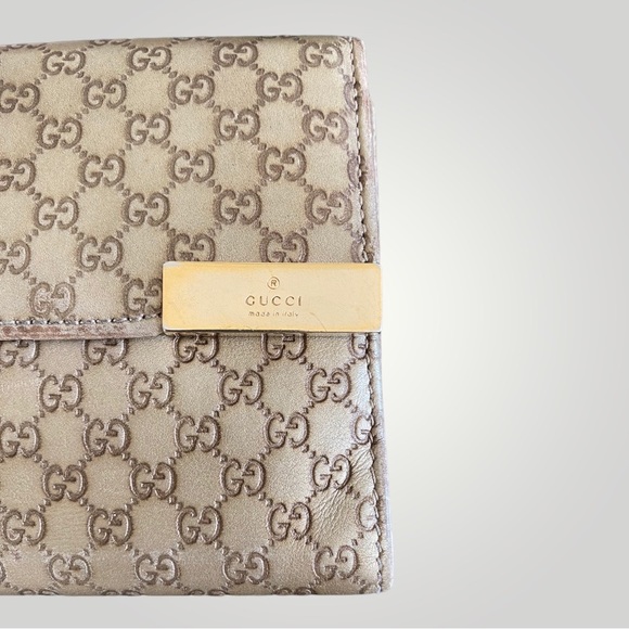 Vintage Gucci Monogram Micro “GG” Print Beige Leather Compact Wallet - Picture 8 of 16